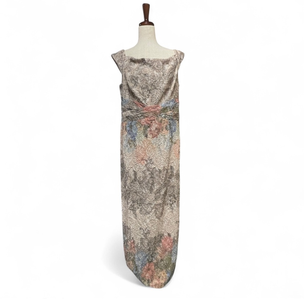 Adrianna Papell Women Off Shoulder Textured Pastel Metallic Floral Maxi Dress 16